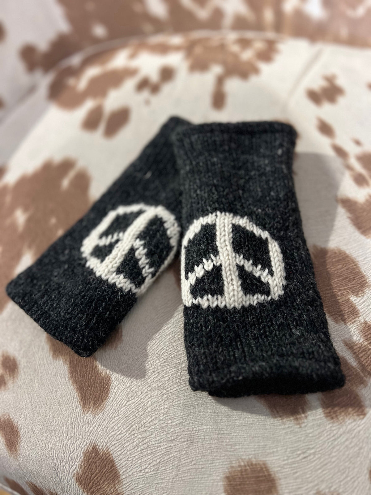 Knit Fleece Lined Peace Sign Fingerless Gloves