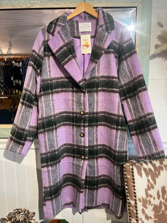 M Purple Plaid 3/4 Length Shacket