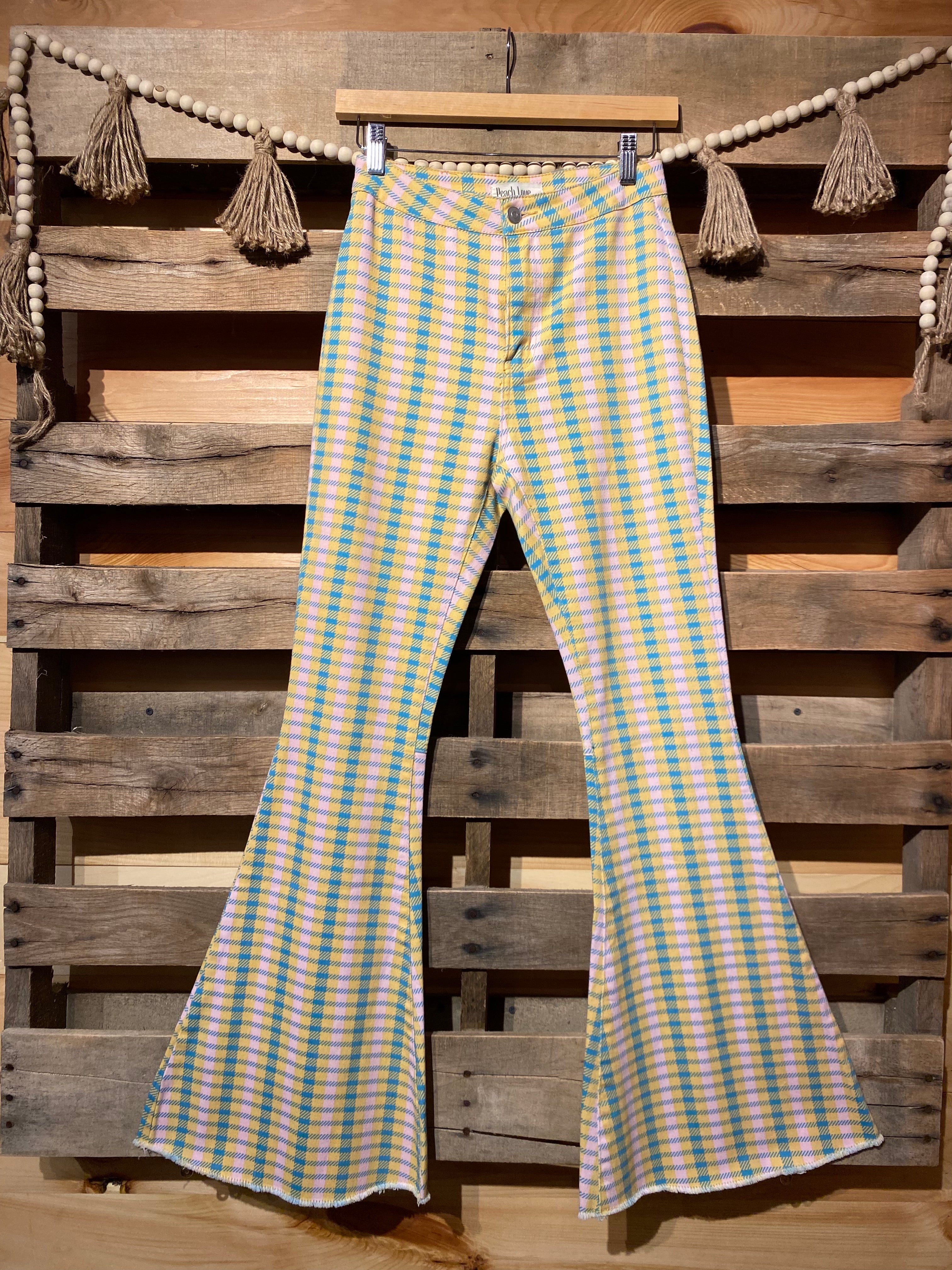 Yellow and Green Plaid Bell Bottoms - Main Image