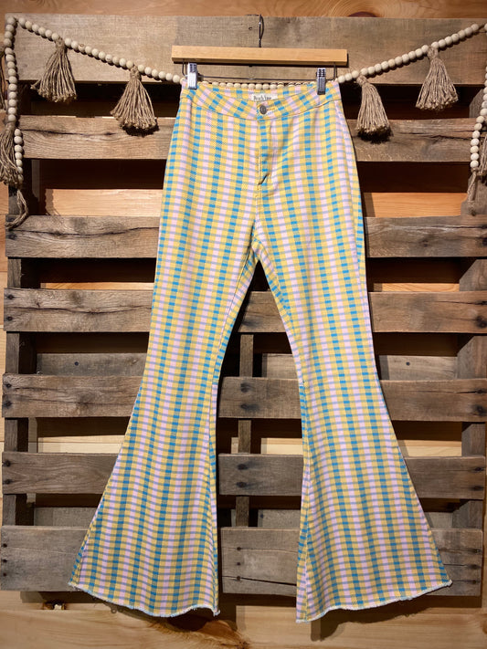 Yellow and Green Plaid Bell Bottoms